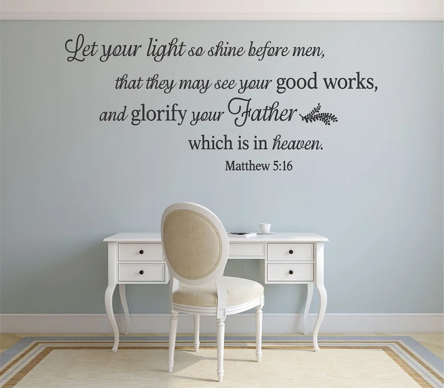 

Настенные виниловые Стикеры с текстом из Библии «Матфея 5:16», испанские наклейки на стену для христианской гостиной, спальни, настенные накл...