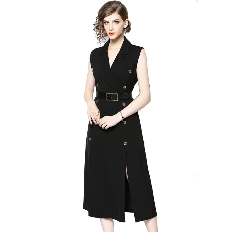 Trytree лето осень платье формальное женское без рукавов ТРАПЕЦИЕВИДНОЕ с поясом