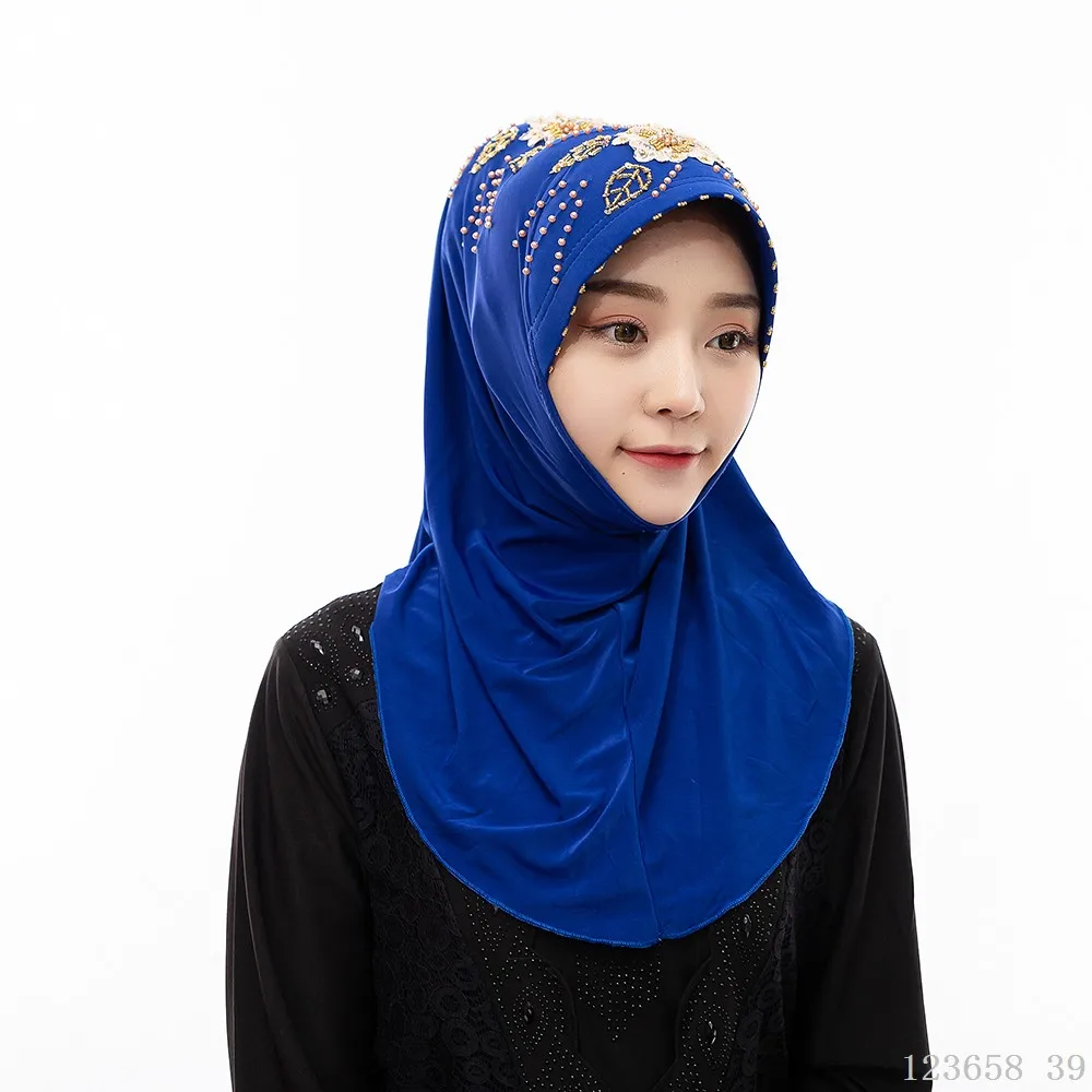 hijab femme musulman Головной убор хиджаб малазийский хиджаб однотонные кепки мусульманский бисерный тюрбан мусулман Юго-Восточной Азии женский головной платок для мусульманского платья - Цвет: hijab femme musulman