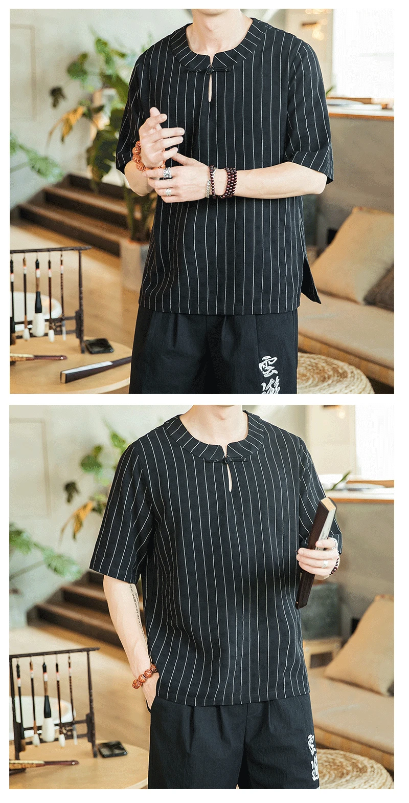 Sinicism Store мужская повседневная полосатая футболка мужские летние винтажные футболки мужские хлопковые льняные футболки с круглым вырезом одежда в китайском стиле