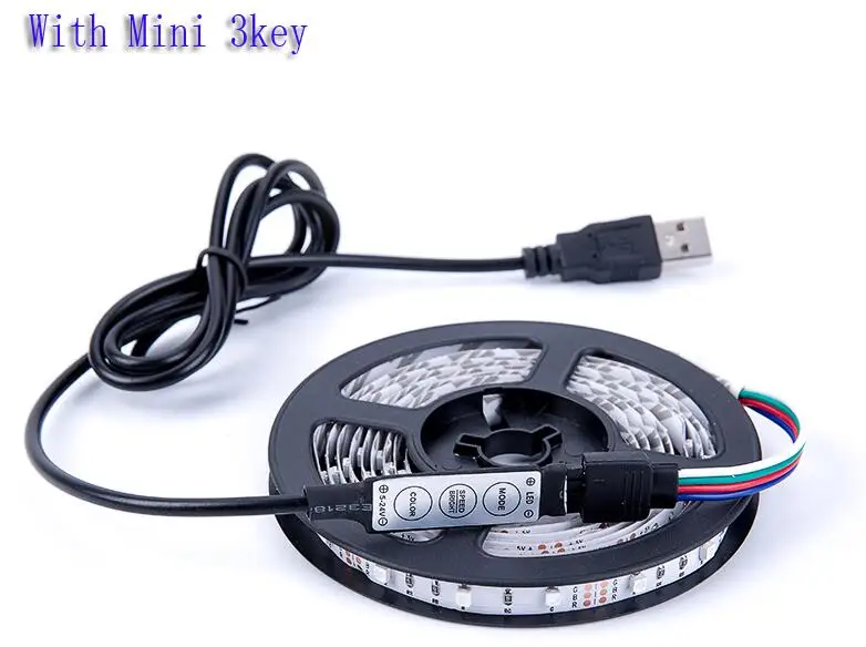 DC5V USB Водонепроницаемый светодиодный SMD 3528 RGB Гибкий Светильник лампы светодиодный светильник ТВ фоновый светильник клейкая лента 1 м 2 м 3 м 4 м 5 м - Испускаемый цвет: RGB With 3key