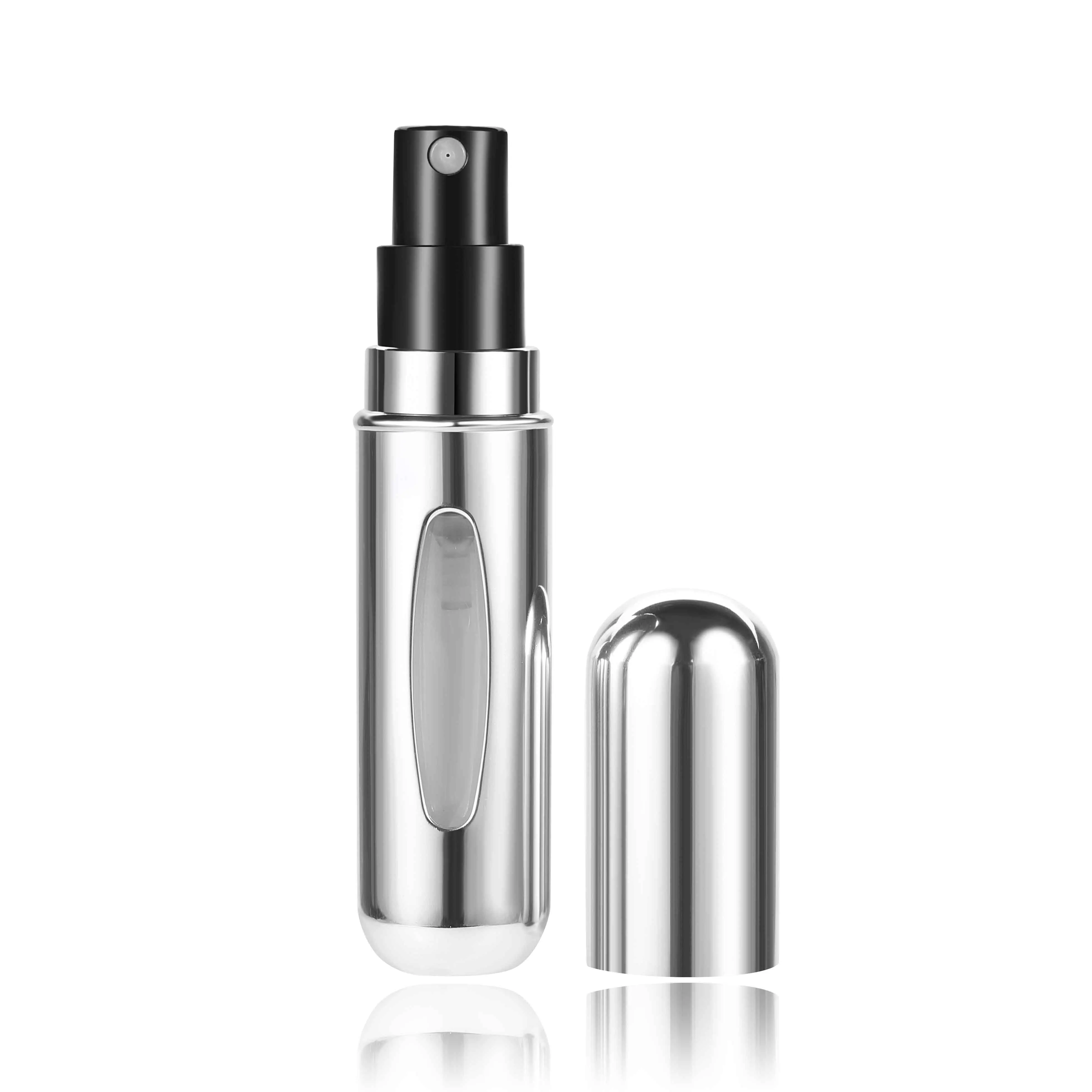 MUB-5ml мини многоразовая Удобная пустая бутылка для парфюмерии с распылителем насос алюминиевая спрей бутылка-контейнер для косметики путешествия Parfum подарок - Цвет: Shiny silver