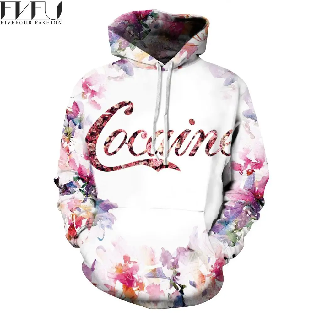 Мода 2017 г. Для мужчин с 3D Толстовки белый свободные цветы свитшот принтом осенние