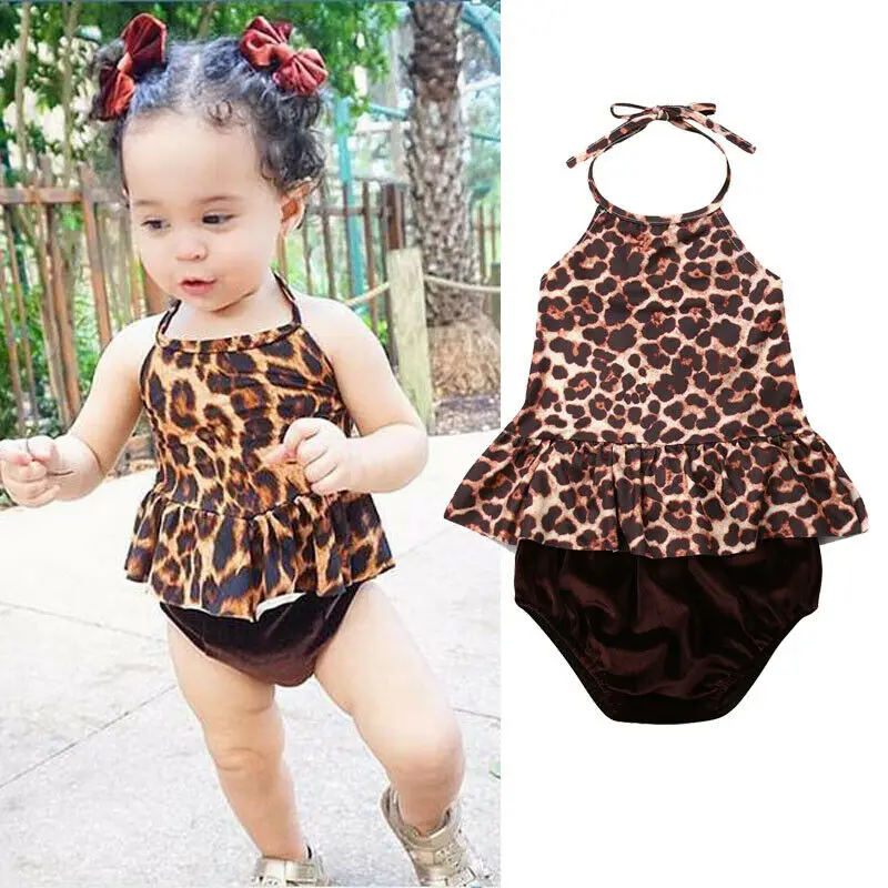 Милый комплект одежды для маленьких девочек лето 2019 хлопок Леопардовый топ без