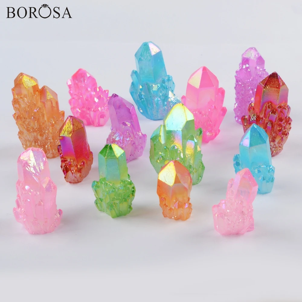 BOROSA 5 шт. оптовая продажа радужные гальванические аура кварцевые титановые