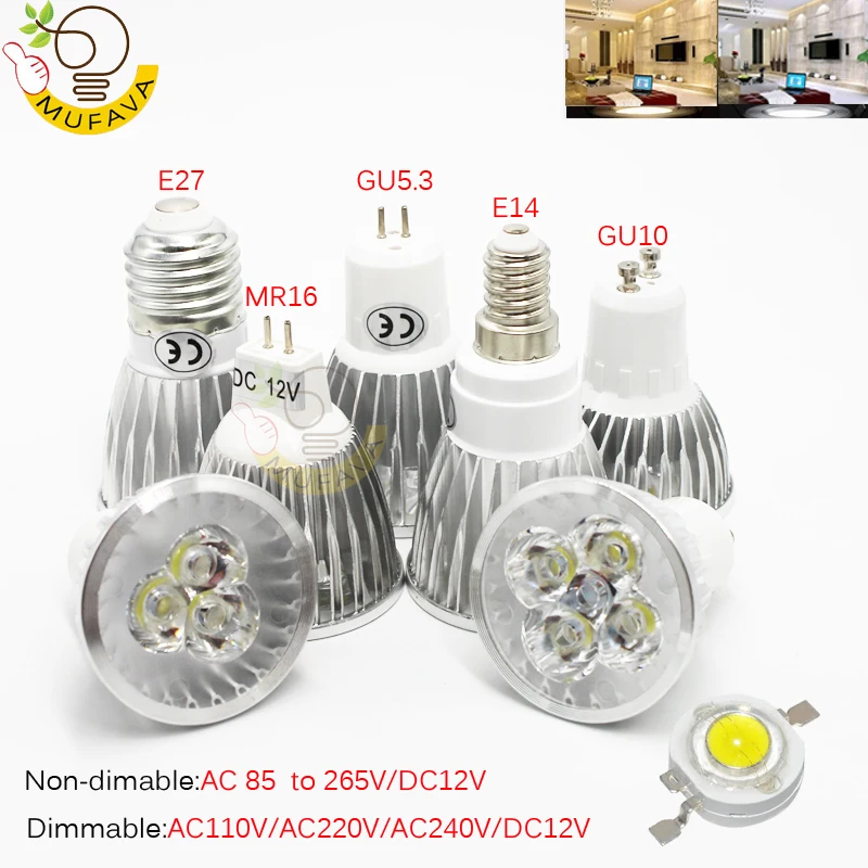 Светодиодная лампа с регулируемой яркостью MR16 E27 GU10 GU5.3 E14 9W 12W 15W 220V DC 12V точечная
