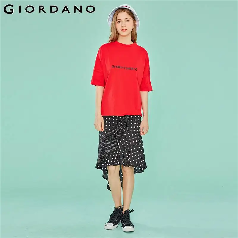 Футболка Giordano Женская с принтом графическая красная летняя | одежда