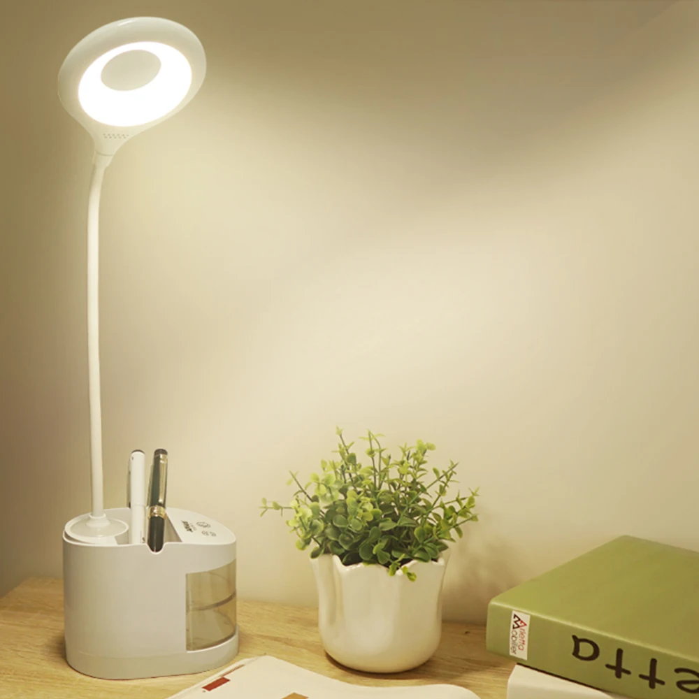 

LED Desk Lamp with Night Light Brush Pot Base 3 Modes Eye Protection Dimmer Student Study Light Table Lamps for the Bedroom
