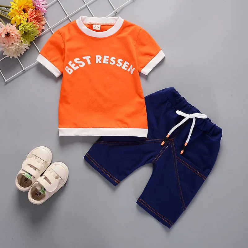 BibiCola Kids Boys Clothes Children Clothing Sets Summer Baby Boy Suit Cute letter Children's T-Shirt Denim Pants |