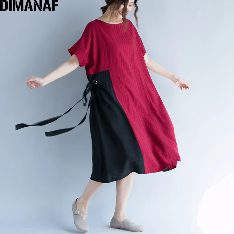 Dimanaf Женский летнее платье больших размеров хлопковое женское Vestido свободная