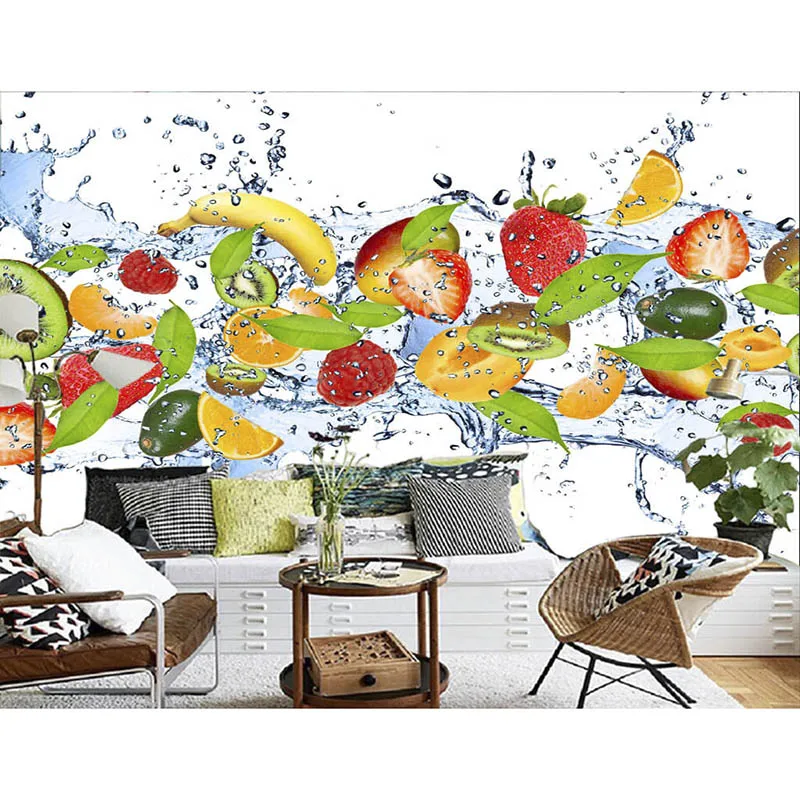 3D стены Бумага Home Decor Гостиная Wall Прохладный красочные фрукты Клубника ТВ фон