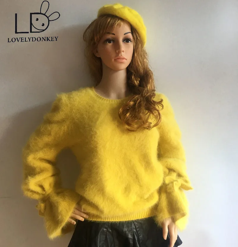 Женский кашемировый свитер LOVELYDONKEYmink Свободный пуловер с рукавами лотоса M1001 |