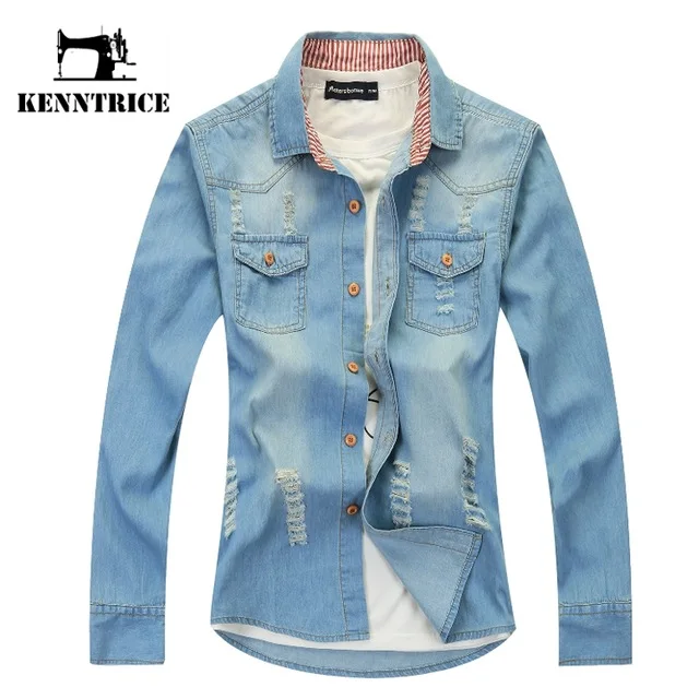 Осенняя винтажная джинсовая рубашка с длинными рукавами Мужская блузка s Зимняя