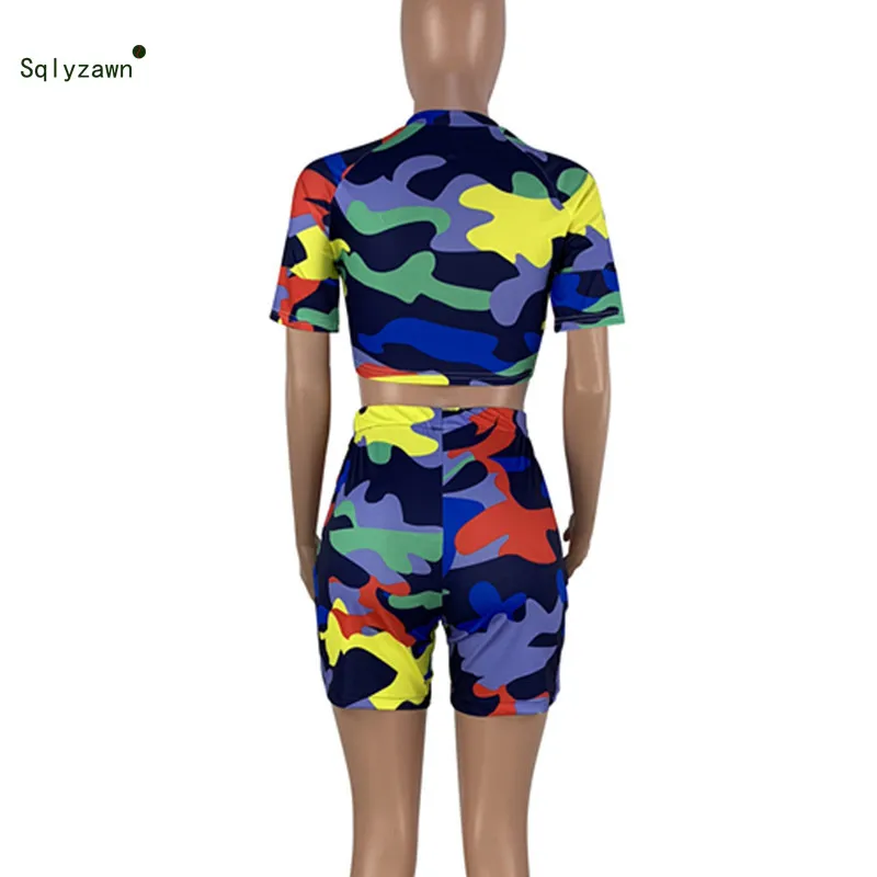 Женский Камуфляжный комплект из 2 предметов короткий топ с коротким рукавом и