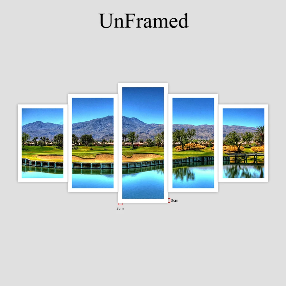 Aizvisn 5 Piece Mountain Golf Course Landscape Poster Modern Wall Art HD Printed Canvas Painting Home Decor Lake Pictures Framed | Дом и сад