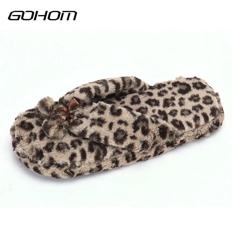 Gohom Леопардовый/в полоску теплые домашние тапочки Для женщин Спальня Зимние