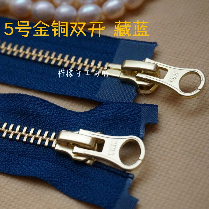 YKK молния 5 металлическая Золотая двойная открытая 60 120 см синяя одежда кардиган