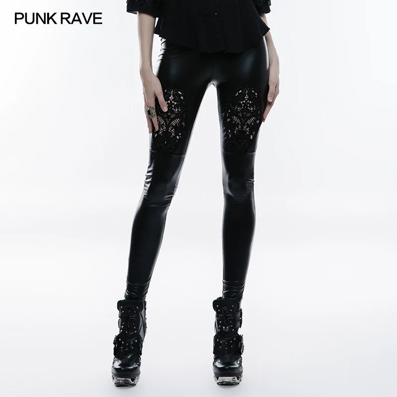 PUNK RAVE Women Gothic Fashion Leather Leggings Black Embroidery Sexy Winter Casual Streetwear Pencil Pants | Женская одежда