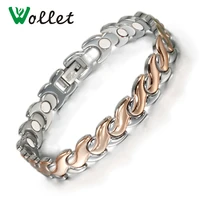 wollet jewelry rose gold color or no plating magnetic stainless steel bracelet for women healing energy health care