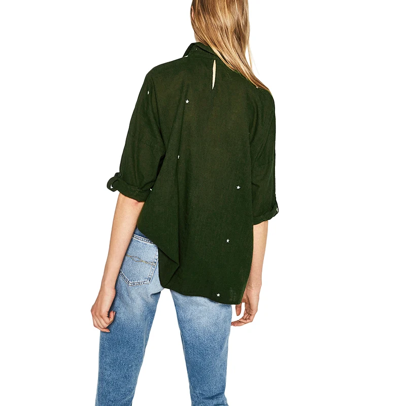 Women star embroidery loose shirts half sleeve turn down collar elegant blouse ladies casual office wear tops blusas LT1166 |