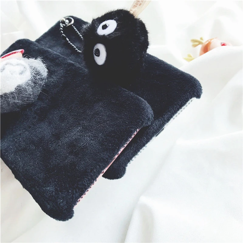 Winter Plush Totoro Briquettes Pendant for Apple iPhone 8 8plus 7 7plus Phone Case X 6 6s Plus Cartoon Coque | Мобильные телефоны и
