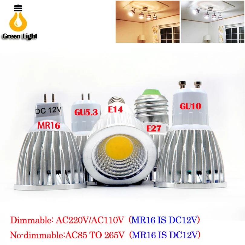 GU10 ультра яркие красные/зеленые/9 Вт 12 15 AC85 ~ 265 V E27 E14 GU5.3 MR16 светодиодный лампы