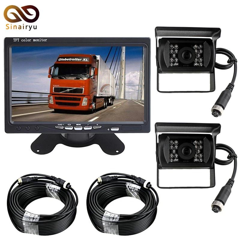 DC12 24V 7 дюймов TFT ЖК дисплей парковка мониторы + 2 шт. 4 Pin ИК Ночное Видение CCD