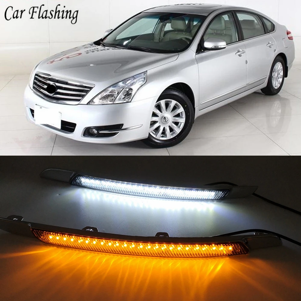Автомобильный мигающий светодиодный светильник дневного света для Nissan Altima teana 2008 2009 2010 DRL с поворотным сигналом Дневной светильник водонепроницаемый противотуманный фонарь