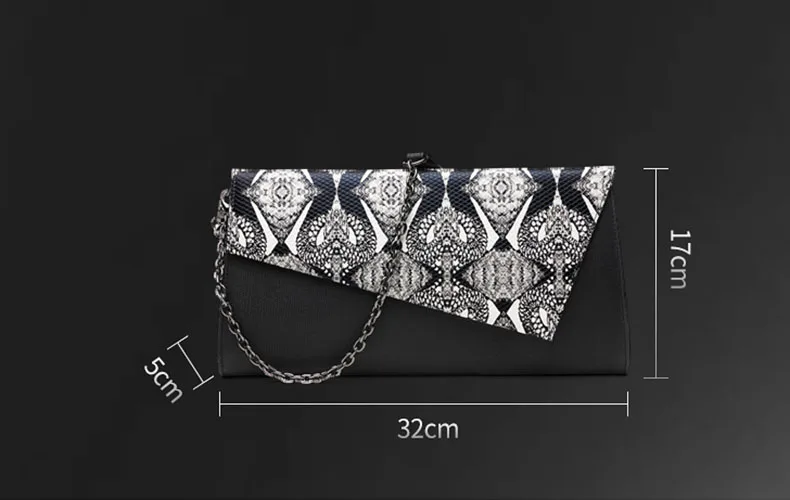 Женский винтажный клатч из натуральной кожи черный под змеиную кожу|evening bags|shoulder