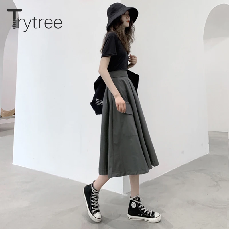 Женская Повседневная юбка Trytree Однотонная трапециевидной формы из полиэстера с