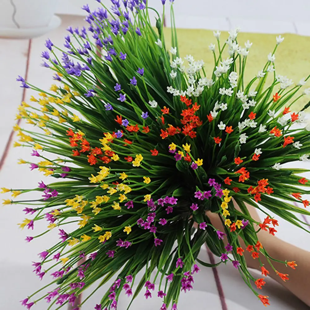 7 вилок Искусственные цветы поддельные зеленые листья пластиковые Травы