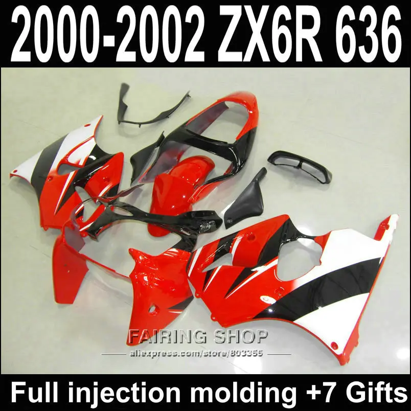 Комплект пластиковых обтекателей 100% Fit для Kawasaki ZX6R 2000 2001 2002 zx 6r (красный белый)