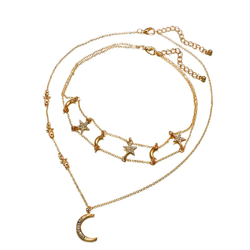 Ожерелье чокер золотого цвета с подвесками в виде месяца и звезд|Колье| |