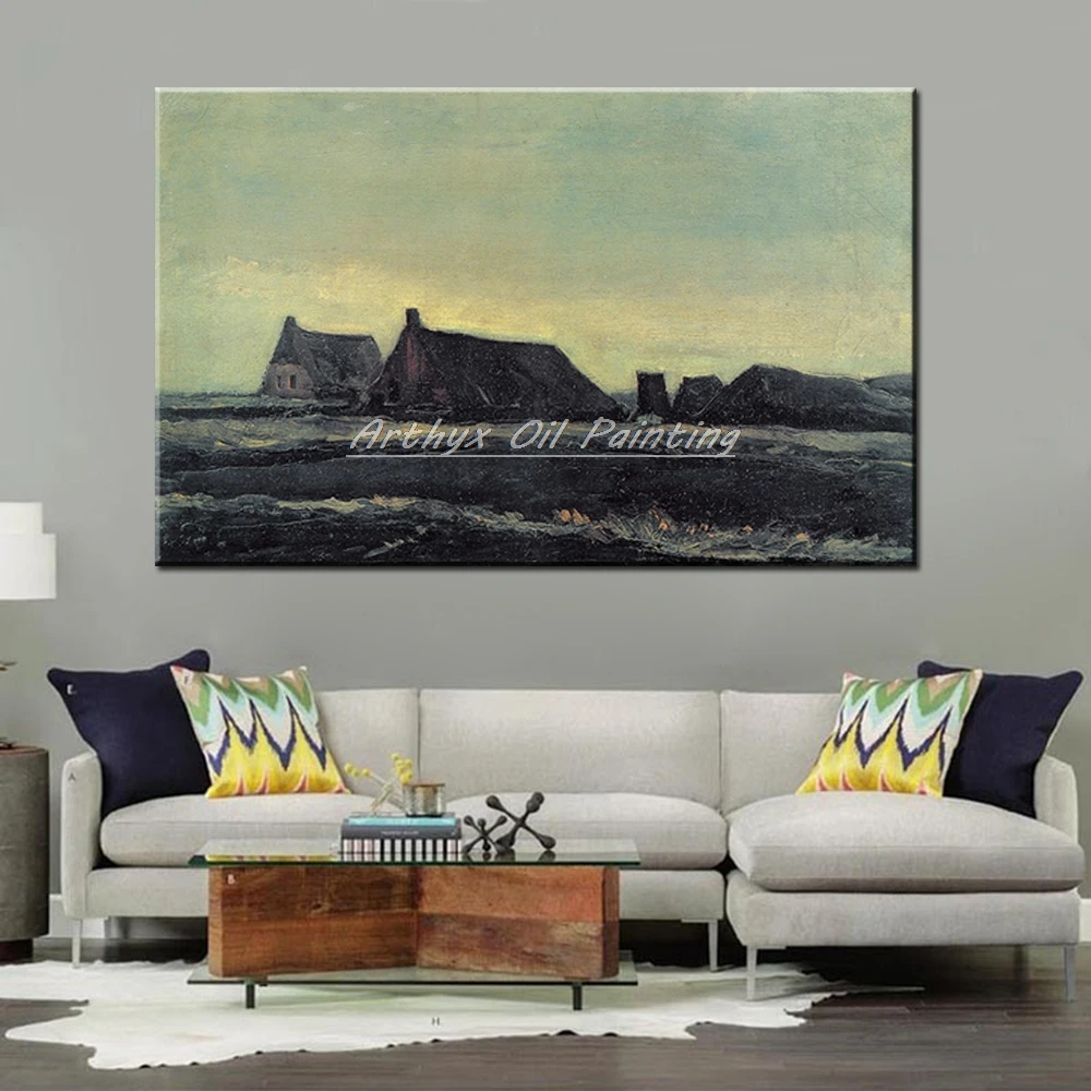 Arthyx Farmhouse By Vincent Van Gogh Impressionist Pictures Handmade Famous Landscape Oil Painting On Canvas For Room Home Decor | Дом и сад