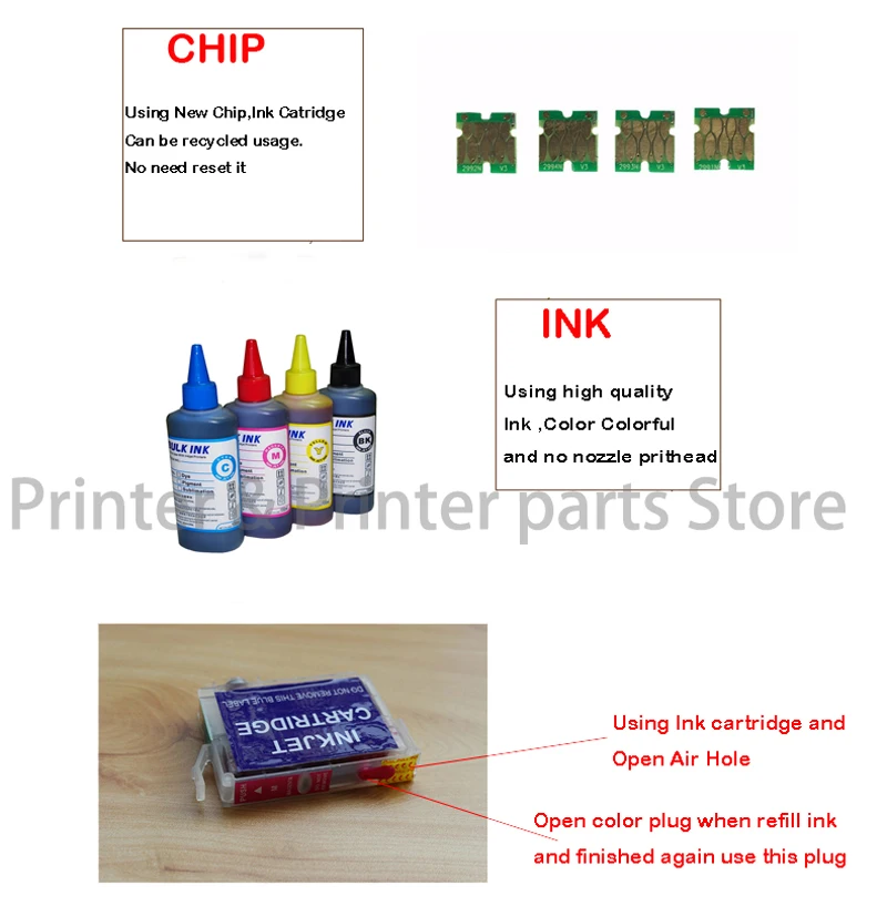 4 шт./лот многоразовый картридж для Epson T2971 для Epson XP431 XP-431 XP-231 XP241 с одним временные чипы