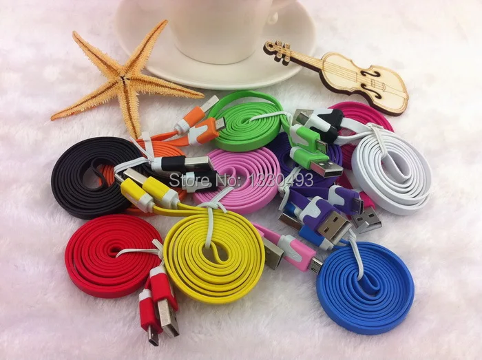 hot sale10 color 10 pieces 1M Micro USB Noodle Data Cable Sync Charge Cord for Samsung Galaxy Note2 S3 S4 Free shipping | Мобильные