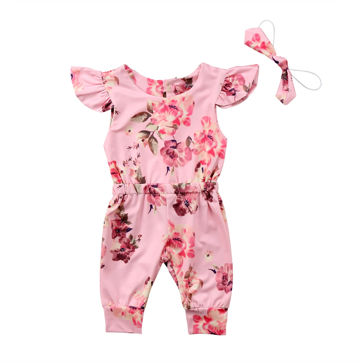 

Infant Baby Girls Romper Flower Outfit Summer Clothes Sunsuit One Piece Headband Fashion Casual Fly Sleeve Cotton Clothing