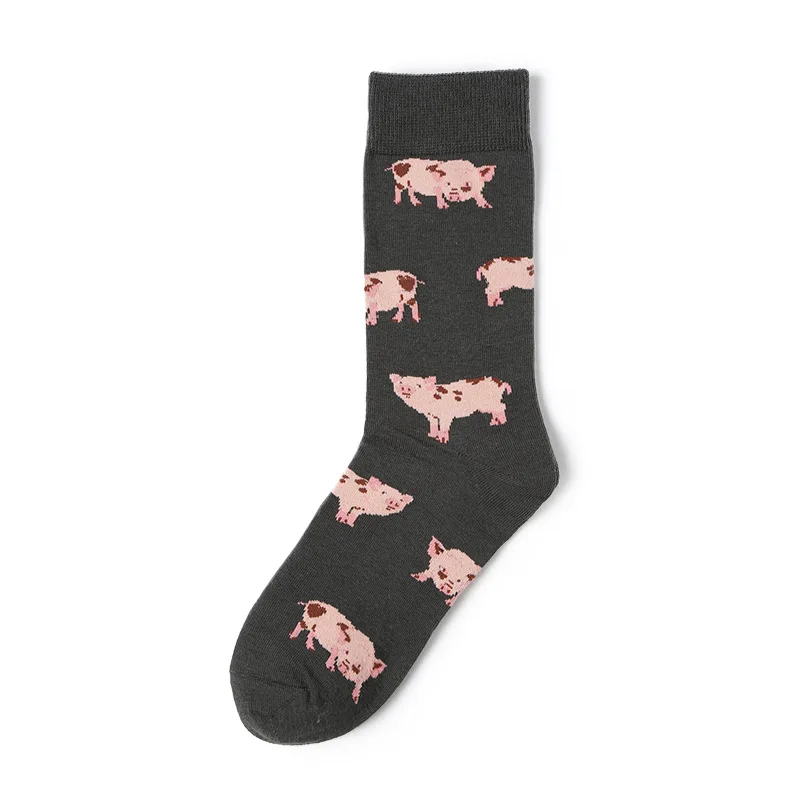 black pig socks Новинка; забавные хлопковые носки для женщин и девочек с изображением животных; Носки с рисунком курицы, коровы, гуся, овцы, свиньи, щенка, кота; Новинка; kawaii; уличная одежда - Цвет: black pig socks