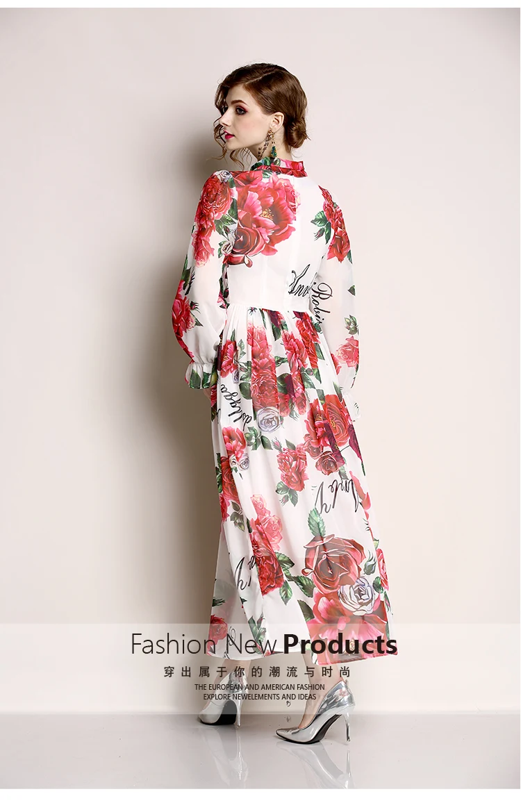 Женское длинное платье макси модельное с длинным рукавом и винтажным цветочным