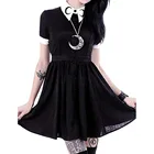 Женское мини-платье на пуговицах, облегающее черное платье с короткими рукавами и принтом Луны в готическом стиле, вечерние летние платья, z0325