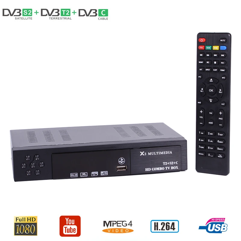 HD Digital DVBT2 DVBS2 DVBC Three In One TV Receiver Support AC3 CCCAM IPTV BOX H.264 MPEG 2/4 1080p Satellite Receiver|Спутниковое ТВ|