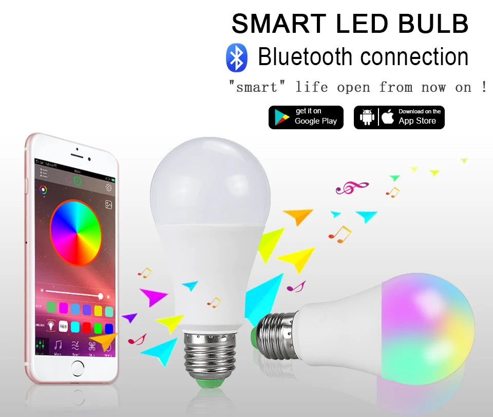 Ampoule светодиодный E27 Беспроводная Bluetooth умная Лампа 15 Вт 85-265 в RGBW светодиодный светильник с музыкальным управлением 20 режимов для IOS/Android