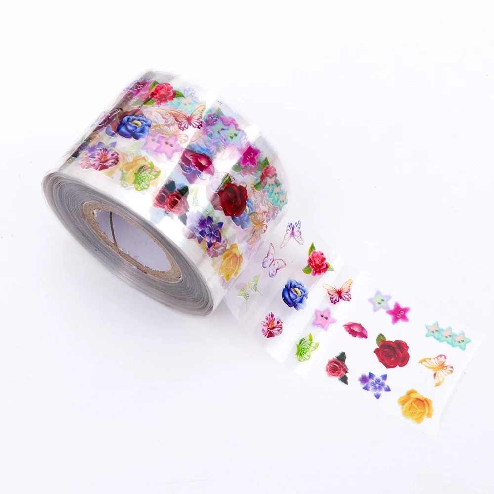 8 Rolls/set Nail Art Transfer Foils Stickers Transparent Base 3.8x120m Colorful Flowers Nail Sliders Accessory Decoration TR690