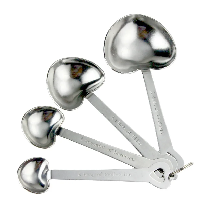 

250pcs/lot Stainless Steel Heart Shaped Measuring Cups Measuring Spoon Kitchen Tools Measuring Set Tools For Baking Coffee Tea