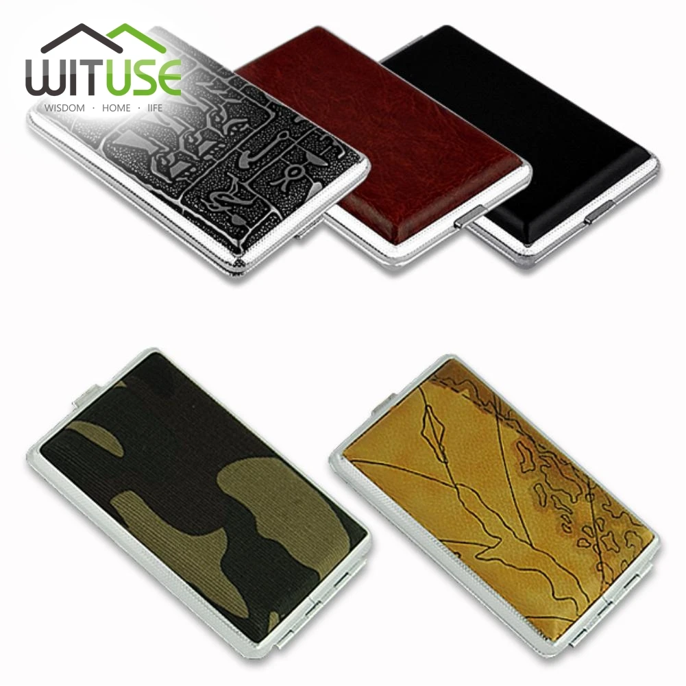 WITUSE 1 шт. переносной женский тонкий металлический+ кожаный 12 шт. сигаретный держатель чехол для хранения компактный чехол Прямая