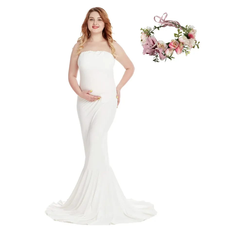 Dress 1 and Garland VOGUEON Для женщин элегантное платье для беременных фотографии, без рукавов, с застежкой-молнией на спине вечернее Макси-платье для беременных Baby Shower вечерние платья - Цвет: Dress 1 and Garland