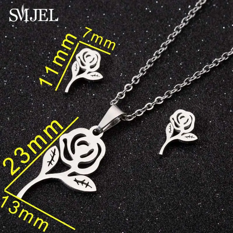 Rose Necklace Set SMJEL, ожерелье из нержавеющей стали для мамы и ребенка, набор, ожерелье для мамы и мамы, серьги для детей, ювелирные изделия для детей, Прямая поставка - Окраска металла: Rose Necklace Set