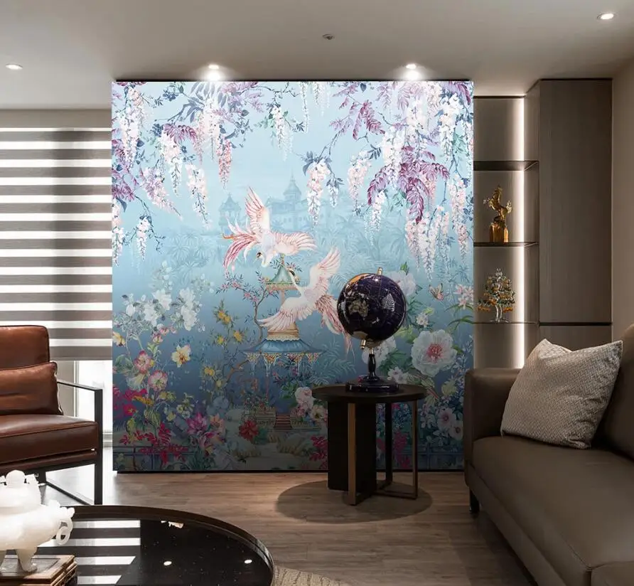 

Фотообои 3D на заказ, европейские, hd, тщательная роспись цветов и птиц