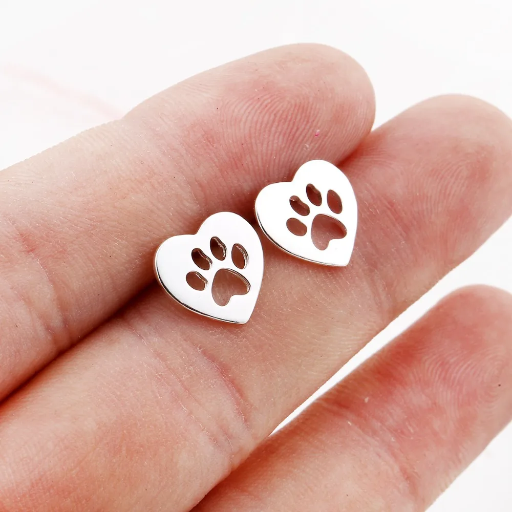 

Jinleansu Tiny Pet Dog Paw Heart Stud Earrings Animal Jewelry Earring For Women Bijoux Femme 10pcs/lot