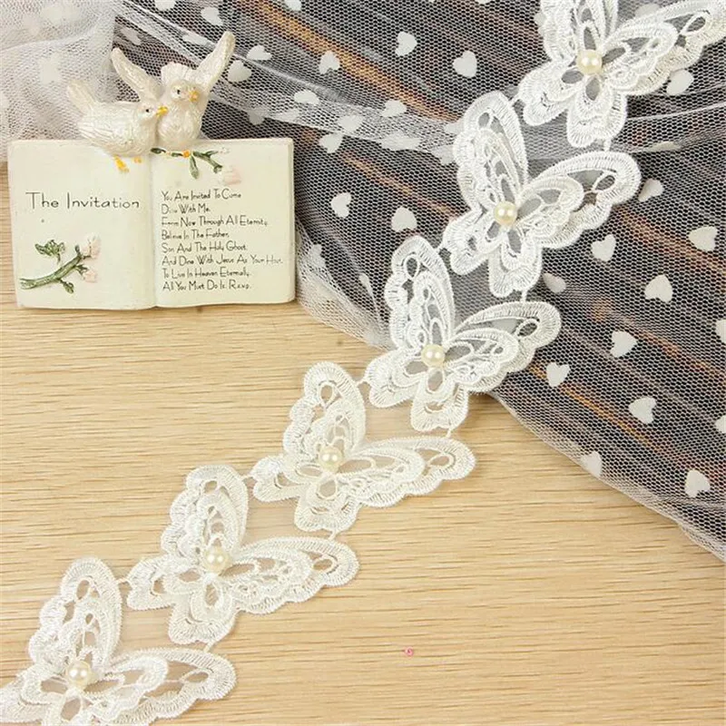 20Yard Beautiful 5Colors 3D Pearl Butterfly Embroidery Lace Applique Flower Sewing Trims DIY Craft 6.5cm LC0079 | Дом и сад